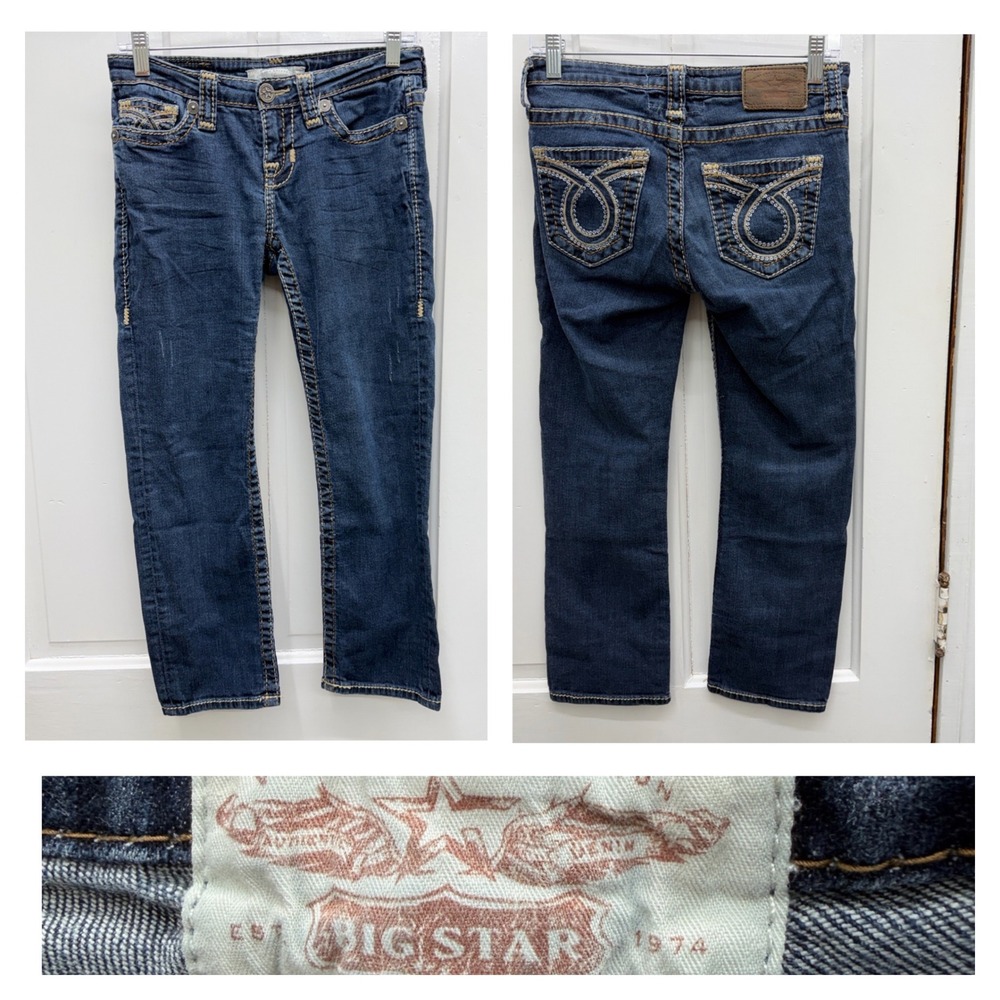 Big Star Maddie Womens 25 Thick Stitch Denim Jean Capri Dark Wash VWMACMG